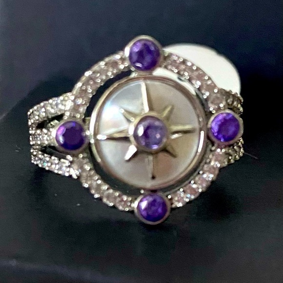 Atlantis Compass ring with lab created amethyst/purple stones Size 8‎ - Picture 1 of 5